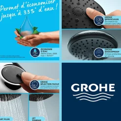 Mitigeur bain mécanique GROHE Bauloop avec ensemble de douche GROHE Vitalio Start avec colonnettes
