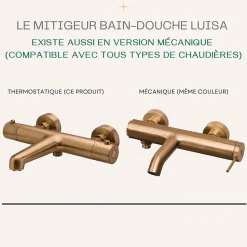Mitigeur bain-douche thermostatique cuivre brossé Essebagno Luisa