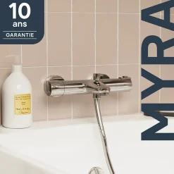 Mitigeur bain/douche thermostatique, chrome, NF, GoodHome Myra