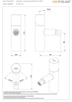 Mitigeur bidet à commande cylindrique jet orientable SANINDUSA Single Plus chrome livré avec fixation et 2 flexibles