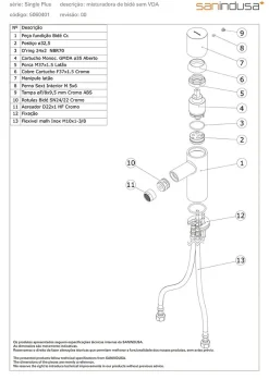 Mitigeur bidet à commande cylindrique jet orientable SANINDUSA Single Plus chrome livré avec fixation et 2 flexibles