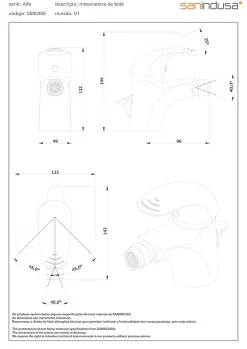 Mitigeur bidet bec orientable SANINDUSA Alfa chrome livré avec fixation 2 flexibles 1 vidage