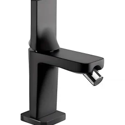 Mitigeur bidet design plat épuré contemporain SANINDUSA Alfa Line 42 couleur noir et chrome livré avec 2 flexibles