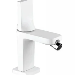 Mitigeur bidet design plat épuré contemporain SANINDUSA Alfa Line 42 blanc et chrome livré avec 2 flexibles