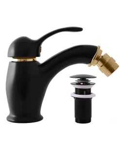 Mitigeur bidet LABE avec siphon en laiton doré noir mat