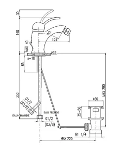 Mitigeur bidet LABE avec siphon en laiton doré noir mat