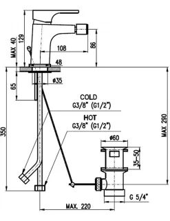 Mitigeur bidet YUKON laiton blanc chromé avec siphon