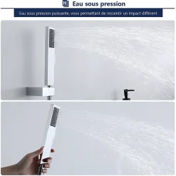 Mitigeur de Baignoire Cascade Robinet de Douche Mural avec Douchette à Mains Laiton Set de douche en Laiton Chromé