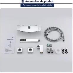 Mitigeur de Baignoire Cascade Robinet de Douche Mural avec Douchette à Mains Laiton Set de douche en Laiton Chromé