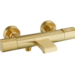 Mitigeur de baignoire thermostatique mural avec bec cascade, doré, Essebagno Carra
