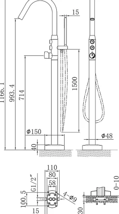 Mitigeur de bain sur pied, Robinet mélangeur design sur pied pour baignoire - NT7752 - Chrome