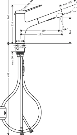 Mitigeur de cuisine avec douchette extractible chromé Hansgrohe Zesis M33 H. 219mm