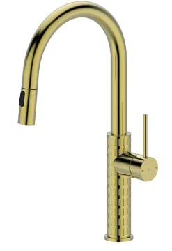 Mitigeur de cuisine doré avec douchette Essebagno Architek