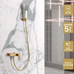Mitigeur de Douche anti-calcaire Or Brossé IMEX PISA BDP048-5OC