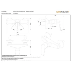 Mitigeur de douche mural contemporain SANINDUSA Easy NF chromé livré avec raccords excentrés et rosaces de finition