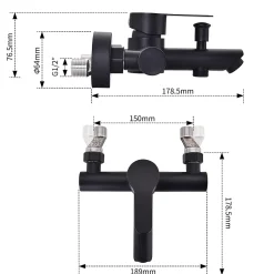 Mitigeur de Douche Robinet de Baignoire Mecanique Monocommande Double Sortie Mural Acier Inoxydable Noir Pour Baignoire