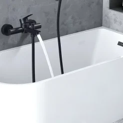 Mitigeur de Douche Robinet de Baignoire Mecanique Monocommande Double Sortie Mural Acier Inoxydable Noir Pour Baignoire
