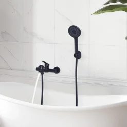 Mitigeur de Douche Robinet de Baignoire Mecanique Monocommande Double Sortie Mural Acier Inoxydable Noir Pour Baignoire