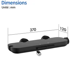 Mitigeur de Douche Robinet Douche Bain Douche Mural Monocommande à Bouton avec Double Sortie et Plateau Rangement Noir