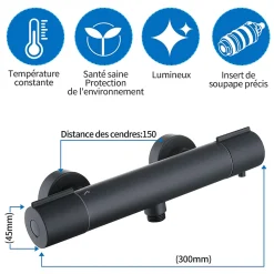 Mitigeur de douche thermostatique securite 38C temperature stable reglage debit separe mural en laiton noir pour douche
