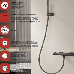 Mitigeur de douche thermostatique avec douchette SKY BATH noir mat Inox S304 série SUPREME