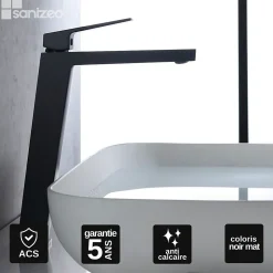 Mitigeur de Lavabo Anti-Calcaire Bec Haut Noir Mat IMEX ART BDAR025-3NG