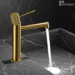 Mitigeur de Lavabo Anti-Calcaire Bec Bas Or Brossé IMEX LINE BDD038-1OC