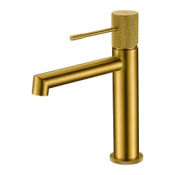 Mitigeur de Lavabo Anti-Calcaire Bec Bas Or Brossé IMEX LINE BDD038-1OC