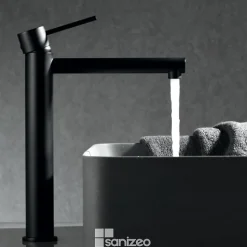 Mitigeur de Lavabo Anti-Calcaire Bec Haut Noir Mat IMEX MILOS STICK BDYS045-3NG