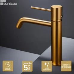 Mitigeur de Lavabo Anti-Calcaire Bec Bas Or Brossé IMEX MONZA BDM039-1OC