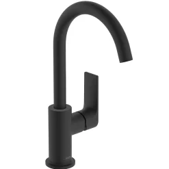 Mitigeur de lavabo avec bec orientable, tirette et vidage noir mat, Hansgrohe Rebris E 210