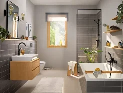 Mitigeur de lavabo avec bec orientable, tirette et vidage noir mat, Hansgrohe Rebris E 210