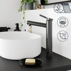 Mitigeur de lavabo avec mousseur orientable, taille XL, gun metal, H.25,7 cm, GoodHome Maza