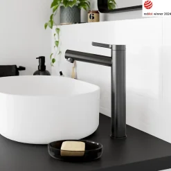 Mitigeur de lavabo avec mousseur orientable, taille XL, gun metal, H.25,7 cm, GoodHome Maza