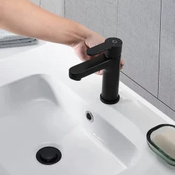 Mitigeur de lavabo avec Tirette de Vidage, Bonde Incluse, Auralum Max Robinet Salle de Bain Noir Robinetterie en Laiton