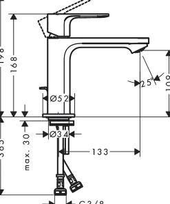Mitigeur de lavabo avec tirette et vidage chromé, Hansgrohe Rebris E 110 CoolStart