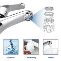 Mitigeur de lavabo avec Tirette de Vidage, Bonde Incluse, Auralum Max Robinet Salle de Bain Chromé Robinetterie en Laiton
