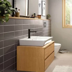 Mitigeur de lavabo avec tirette et vidage noir mat, Hansgrohe Rebris E 110 CoolStart