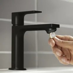 Mitigeur de lavabo avec tirette et vidage noir mat, Hansgrohe Rebris E 110 CoolStart