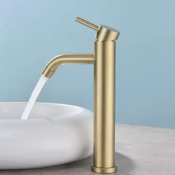 Mitigeur de lavabo bec haut SKY BATH or brossé PVD Inox S304 série Rock