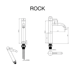 Mitigeur de lavabo bec haut SKY BATH or brossé PVD Inox S304 série Rock