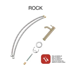Mitigeur de lavabo bec haut SKY BATH or brossé PVD Inox S304 série Rock