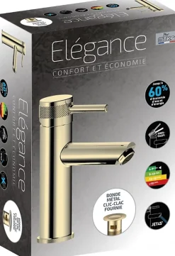 Mitigeur de lavabo doré avec bonde clic clac, MTK Élégance