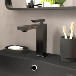 Mitigeur de lavabo H.17,4 cm, gun metal, GoodHome Kolima