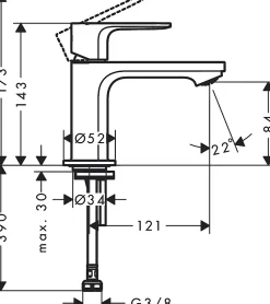 Mitigeur de lavabo Hansgrohe Rebris E 80 pour lave-mains sans tirette ni vidage chromé
