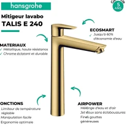 Mitigeur de lavabo HANSGROHE Talis E 240 aspect doré poli