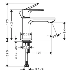 Mitigeur de lavabo Hansgrohe Rebris E 80 pour lave-mains sans tirette ni vidage noir mat
