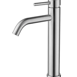 Mitigeur de lavabo haut, acier inoxydable 304 brossé argenté, mixte froid/chaud