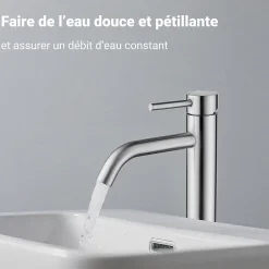 Mitigeur de lavabo haut, acier inoxydable 304 brossé argenté, mixte froid/chaud