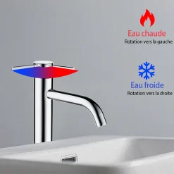 Mitigeur de lavabo haut, chromé, monocommande, mixte froid/chaud
